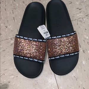 Pink Victoria secret glittery slides